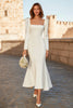 Load image into Gallery viewer, Ivory Mermaid Square Neck Long Sleeves Engagement Dress