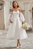 Load image into Gallery viewer, Ivory Tulle A Line Off the Shoulder Midi Wedding Dress