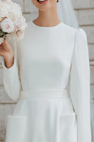 Load image into Gallery viewer, Ivory Round Neck  A Line Long Sleeves Short Wedding Dress with Pockets