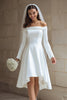 Load image into Gallery viewer, Ivory Satin A Line Off the Shoulder High Low Wedding Dress with Sleeves