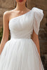 Load image into Gallery viewer, Ivory Tulle One Shoulder A-Line High Low Wedding Dress