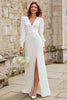 Load image into Gallery viewer, Ivory V-Neck A-Line Long Sleeves Engagement Dress with Slit
