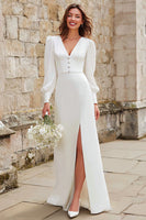 Load image into Gallery viewer, Ivory V-Neck A-Line Long Sleeves Engagement Dress with Slit