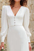 Load image into Gallery viewer, Ivory V-Neck A-Line Long Sleeves Engagement Dress with Slit