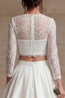 Load image into Gallery viewer, Ivory Satin 2 Piece A-Line Long Sleeves Wedding Dress with Lace