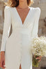 Load image into Gallery viewer, Ivory V-Neck Sheath Long Sleeves Wedding Dress with Slit