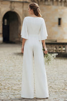 Load image into Gallery viewer, Ivory V-Neck Half Sleeves Long Wedding Jumpsuits with Pockets