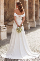 Load image into Gallery viewer, Simple Ivory Sheath Off the Shoulder Long Wedding Dress