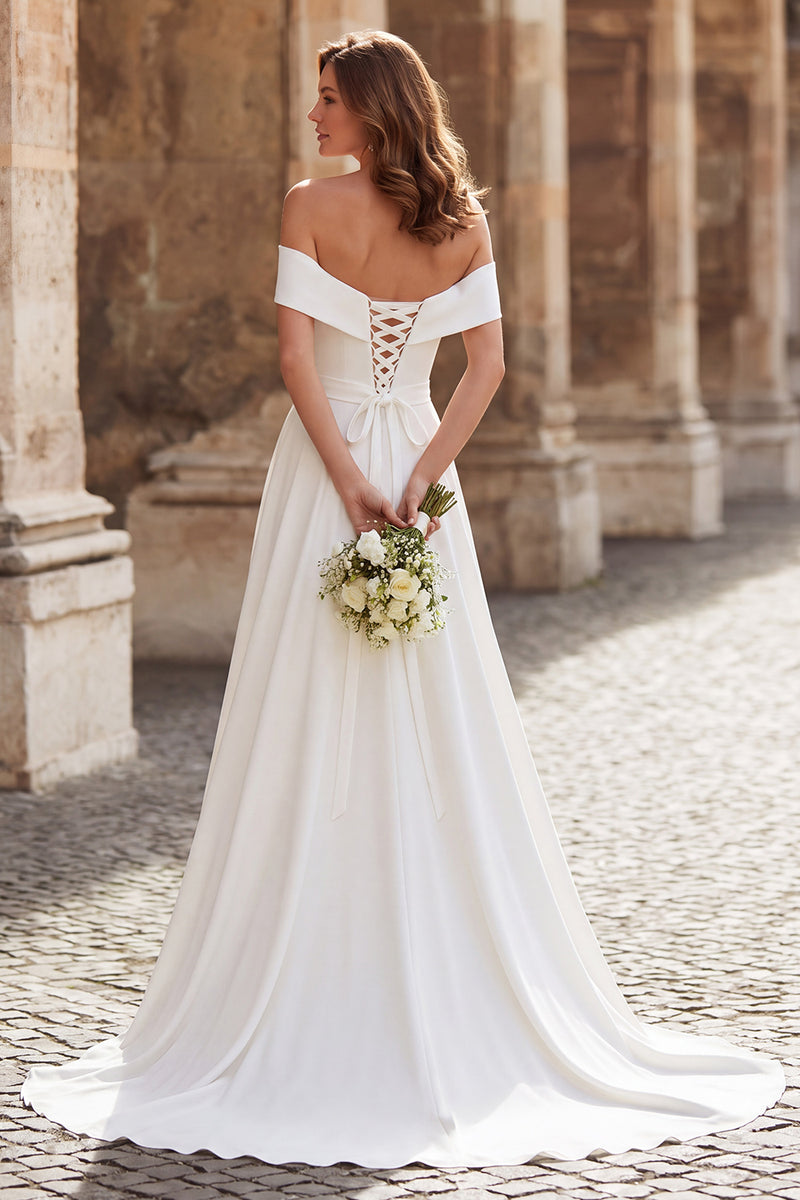 Load image into Gallery viewer, Simple Ivory Sheath Off the Shoulder Long Wedding Dress