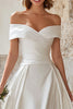 Load image into Gallery viewer, Ivory Satin Off the Shoulder A-Line Sweep Train Wedding Dress