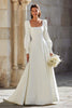 Load image into Gallery viewer, Ivory Square Neck A-Line Sweep Train Wedding Dress with Sleeves