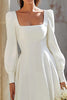 Load image into Gallery viewer, Ivory Square Neck A-Line Sweep Train Wedding Dress with Sleeves