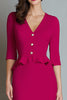 Load image into Gallery viewer, Fuchsia Mermaid V-Neck Half Sleeves Midi Work Dress with Ruffles