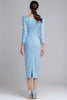Load image into Gallery viewer, Simple Light Blue Boat Neck Pencil Midi Work Dress with Sleeves