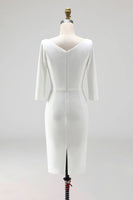 Load image into Gallery viewer, Simple Ivory Ruched Pencil Half Sleeves Midi Work Dress with Slit