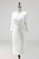 Load image into Gallery viewer, Simple Ivory Ruched Pencil Half Sleeves Midi Work Dress with Slit