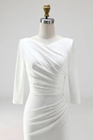 Load image into Gallery viewer, Simple Ivory Ruched Pencil Half Sleeves Midi Work Dress with Slit