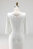 Load image into Gallery viewer, Simple Ivory Ruched Pencil Half Sleeves Midi Work Dress with Slit