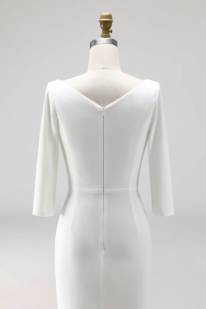 Load image into Gallery viewer, Simple Ivory Ruched Pencil Half Sleeves Midi Work Dress with Slit