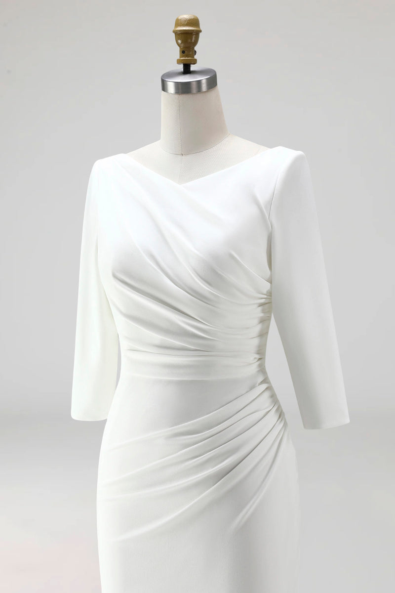 Load image into Gallery viewer, Simple Ivory Ruched Pencil Half Sleeves Midi Work Dress with Slit
