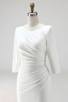 Load image into Gallery viewer, Plus Size Simple Ivory Pencil Ruched Half Sleeves Midi Work Dress with Slit
