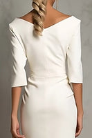 Load image into Gallery viewer, Simple Ivory Ruched Pencil Half Sleeves Midi Work Dress with Slit