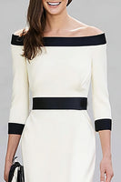 Load image into Gallery viewer, Black and White Pencil Off the Shoulder Midi Work Dress with Sleeves