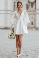Load image into Gallery viewer, Ivory Satin V-Neck A Line Short Wedding Dress with Lace