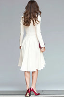 Load image into Gallery viewer, Ivory Ruffled V-Neck A Line Long Sleeves High-Low Work Dress with Belts