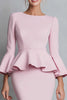 Load image into Gallery viewer, Pink Pencil Crepe Boat Neck Ruffled Midi Work Dress with Sleeves