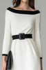 Load image into Gallery viewer, Black and White Pencil Off The Shoulder Midi Work Dress with Belts