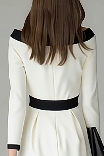 Black and White Pencil Off The Shoulder Midi Work Dress with Belts
