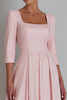 Load image into Gallery viewer, Pink Square Neck Satin A Line Long Work Dress with Sleeves