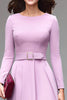 Load image into Gallery viewer, Simple Lilac A Line Crepe Round Neck Midi Work Dress with Belts