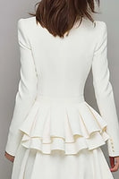 Load image into Gallery viewer, Ivory Satin A Line V-Neck Ruffled Short Work Dress with Sleeves