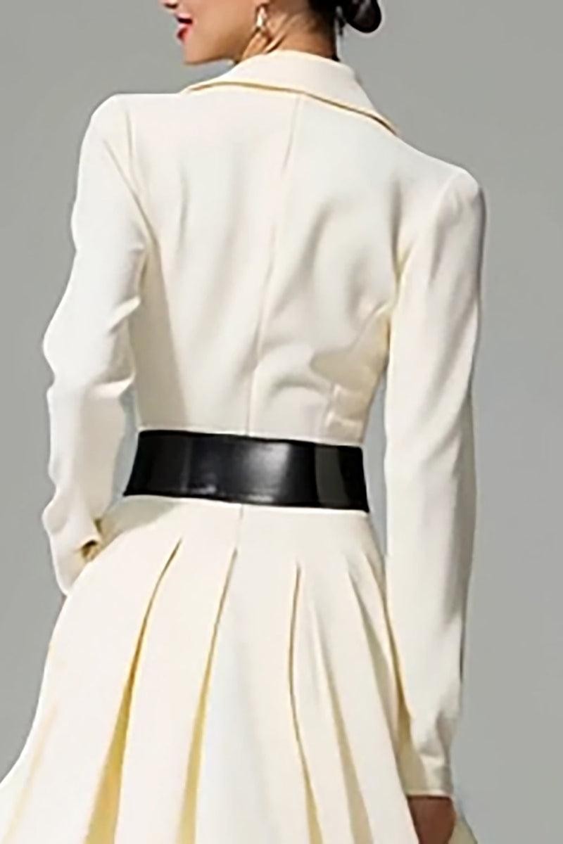 Load image into Gallery viewer, Ivory A Line Collar Neck Single Breasted Midi Work Dress with Pockets