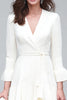 Load image into Gallery viewer, Ivory A Line V-Neck Satin Tiered Midi Work Dress with Sash