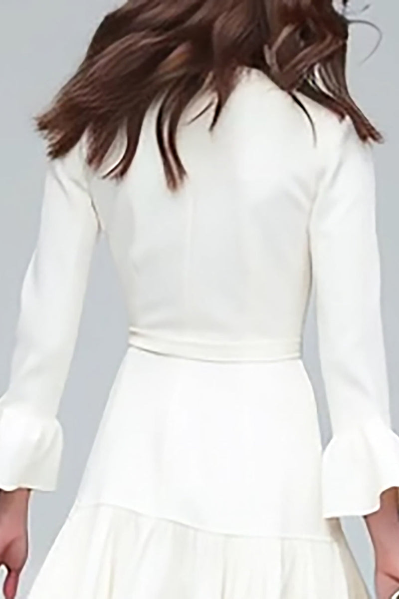 Load image into Gallery viewer, Ivory A Line V-Neck Satin Tiered Midi Work Dress with Sash