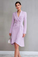 Load image into Gallery viewer, Lilac Satin Double Breasted Notched Lapel Midi Work Blazer Dress