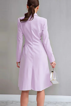 Lilac Satin Double Breasted Notched Lapel Midi Work Blazer Dress