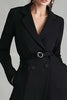 Load image into Gallery viewer, Black Satin Notched Lapel Long Sleeves Midi Blazer Dress with Pockets