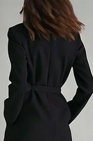 Load image into Gallery viewer, Black Satin Notched Lapel Long Sleeves Midi Blazer Dress with Pockets