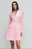 Load image into Gallery viewer, Pink Satin Peak Lapel Long Sleeves Double Breasted Short Blazer Dress