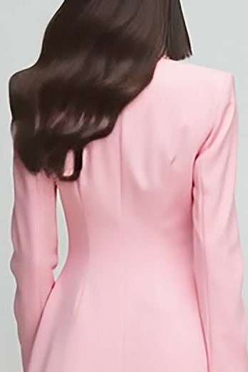 Pink Satin Peak Lapel Long Sleeves Double Breasted Short Blazer Dress
