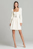 Load image into Gallery viewer, Ivory Satin Square Neck A Line Short Work Dress with Belts