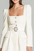 Load image into Gallery viewer, Ivory Satin Square Neck A Line Short Work Dress with Belts