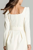 Load image into Gallery viewer, Ivory Satin Square Neck A Line Short Work Dress with Belts