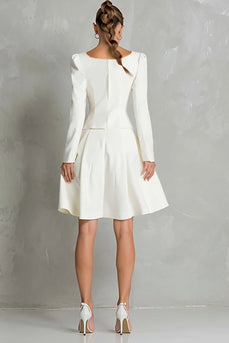 2 Piece Ivory A Line Square Neck Long Sleeves Midi Business Suits