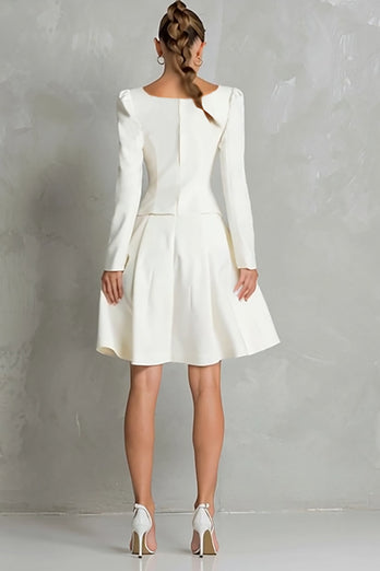 2 Piece Ivory A Line Square Neck Long Sleeves Midi Business Suits