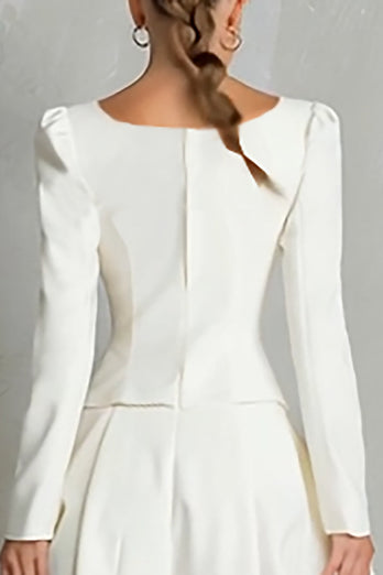 2 Piece Ivory A Line Square Neck Long Sleeves Midi Business Suits